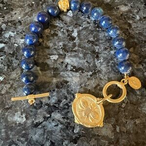 Gold and Blue Beaded Bracelet